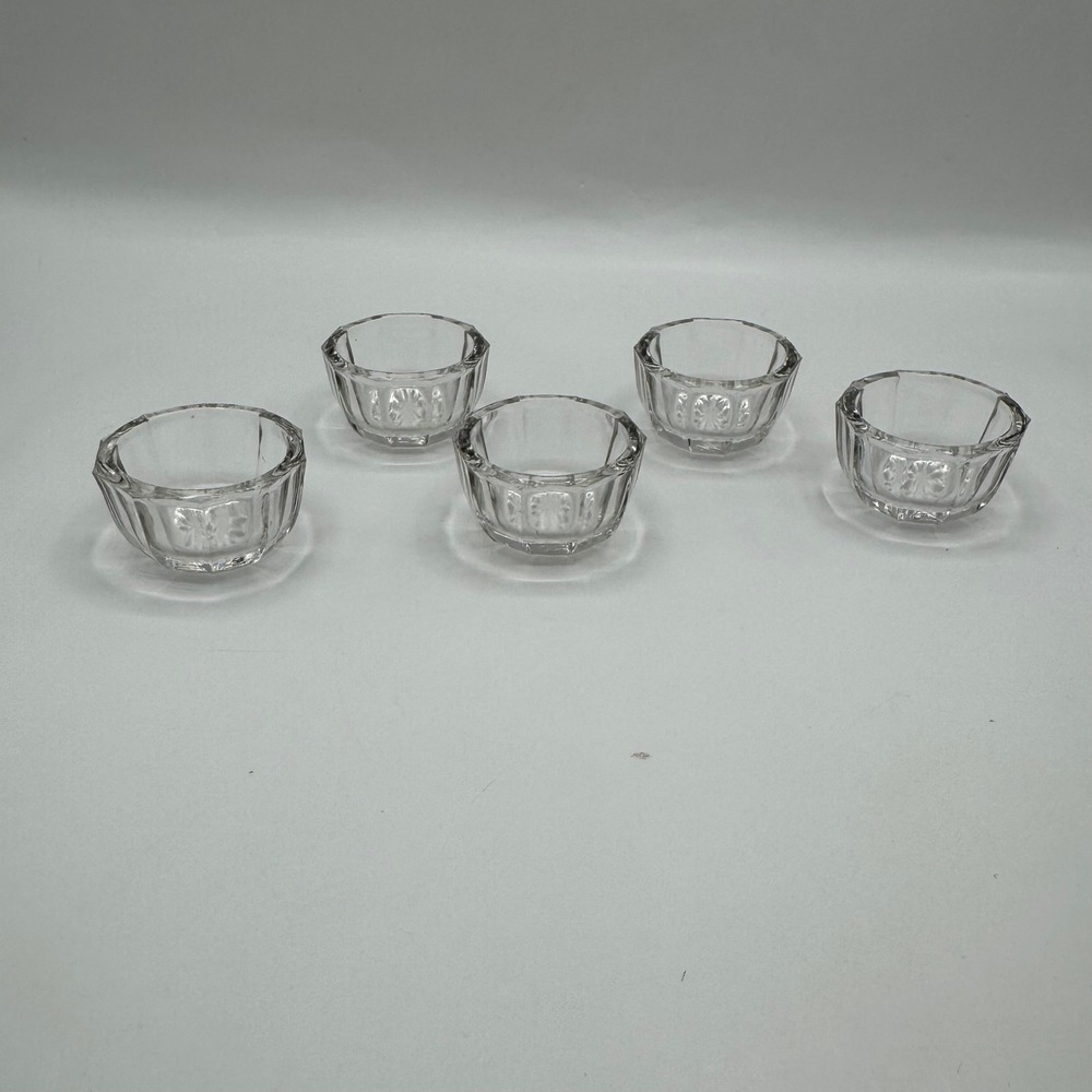 Vintage Salt Cellars Clear Glass Starburst Base Set of 5 Salt Dips